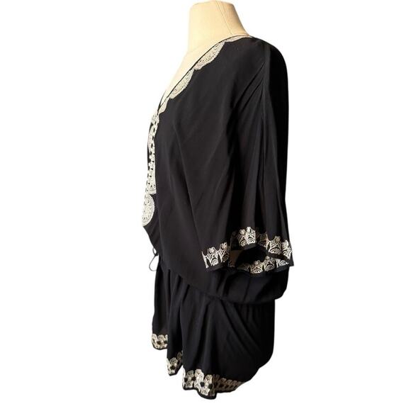 Stella & Dot Embroidered Tunic Coverup Womens L/XL Bohemian Dark Cottage Beachy - Picture 5 of 11